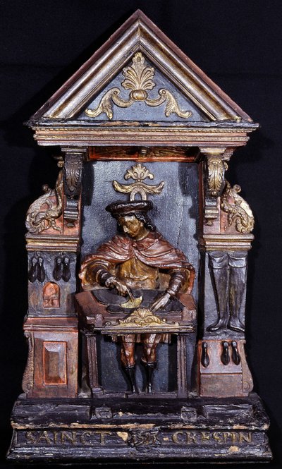 Letrero de zapatero con la inscripción en la parte inferior "San Crespin" - madera tallada de Unknown artist