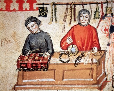 Tienda de artesanías. Manuscrito del siglo XIV. Biblioteca Nazionale di Firenze de Unknown artist