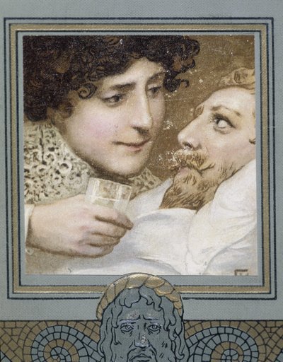 Hombre enfermo y mujer dándole un vaso de agua - siglo XIX de Unknown artist