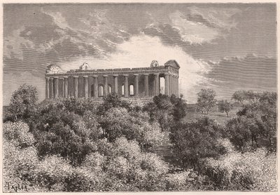 Vista lateral del antiguo Templo Helénico de la Concordia en Agrigento en Sicilia, Italia de Unknown
