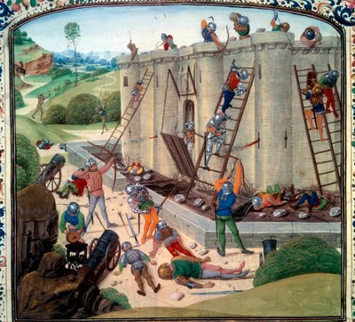 Asedio de Brest (1386 d.C.). Miniatura en “Crónicas” de Jean Froissart (Folio 116v) de Unknown artist