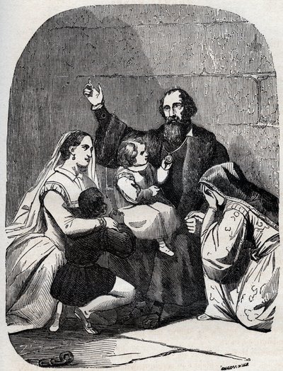 Sir Thomas More (Morus) (1478-1535) y su hija Margaret y niños en prisión de Unknown artist