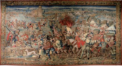 Sexta Guerra Italiana (1521-1526): representación de la Batalla de Pavía el 24/02/1525, que vio la derrota de Francisco I contra Carlos V. Tapiz de Unknown artist