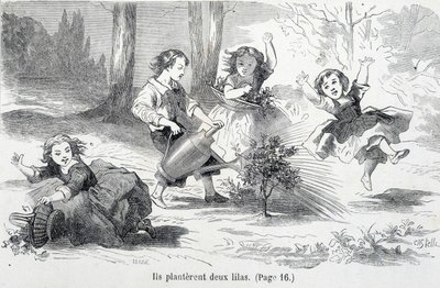 Sophie y sus amigos plantan lilas - en “Las desventuras de Sophie” de la Condesa de Ségur, Hachette de Unknown artist