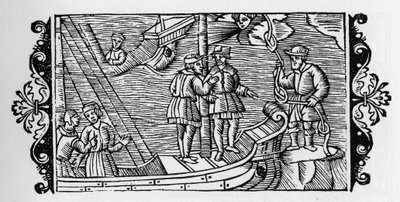 Hechicero vendiendo a los marineros los vientos encerrados en los tres nudos de una cuerda - en Historia de Gentibus Septentrionalibus (Historia de los pueblos del Norte) por Olaus Magnus, Roma 1555 de Unknown artist