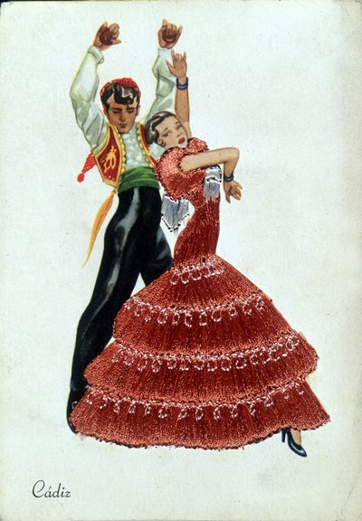 Bailarines de flamenco españoles con trajes tradicionales de Unknown artist