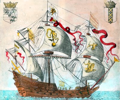 Barco español del siglo XVI. Grabado del siglo XVI de Unknown artist