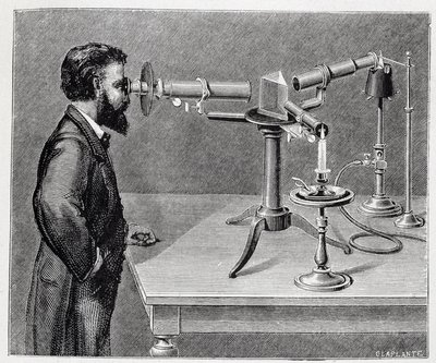 Espectroscopio para comparar los espectros de los elementos terrestres con los de los cuerpos celestes de Unknown artist