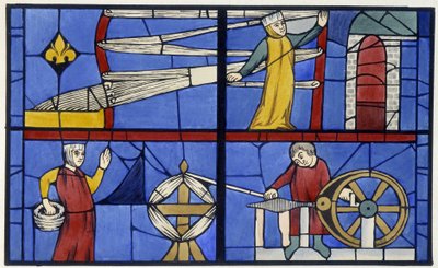 Taller de hilado. Facsímil de una vidriera de la Catedral de Amiens - en "Histoire de la peinture sur verre" de Ferdinand de Lasteyrie de Unknown artist