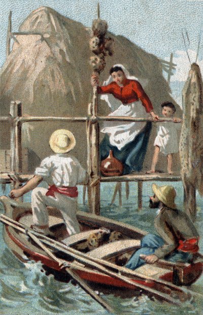 Pescadores de esponjas en Cuba. Cromolitografía de finales del siglo XIX de Unknown artist