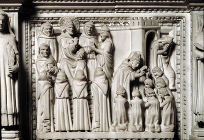 Arca de San Agustín con las reliquias del santo, detalle del relieve mostrando la disputa y el bautismo por San Agustín de Unknown artist