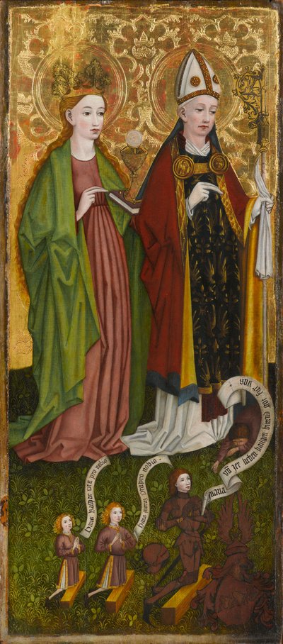Santa Bárbara y San Valentín con Caspar von Laubenberg y sus hijos, circa 1450 de Unknown artist