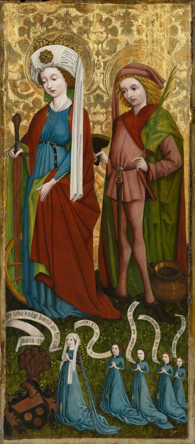 Santa Catalina y San Vito con Anna von Freiberg y sus hijas, circa 1450 de Unknown artist