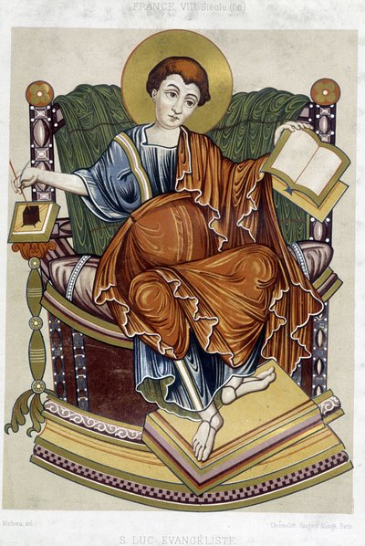 San Lucas evangelista - cromo. Siglo XIX de un documento del siglo VIII de Unknown artist