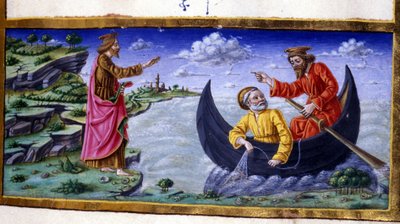 San Pedro: Pescando en el Lago Tiberíades. Miniatura del siglo XV. Milán, Biblioteca Trivulziana. de Unknown artist