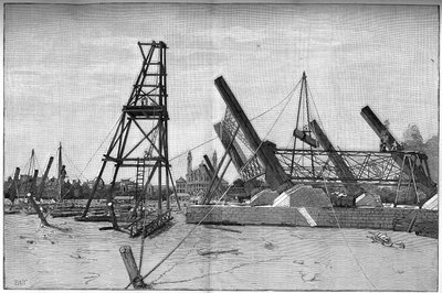 Estado del sitio de construcción de la Torre Eiffel en 1887. de Unknown artist