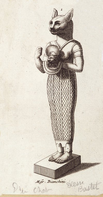 Estatua de la Diosa de la Danza, Bastet con cabeza de gato (Antiguo Egipto). diosa en la religión del antiguo Egipto de Unknown artist
