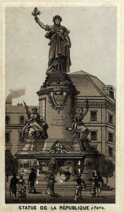 Estatua de la República, Place de la République en París. Cromolitografía de finales del siglo XIX de Unknown artist