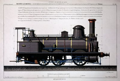 Locomotora de vapor - dibujo en lavado de Unknown artist