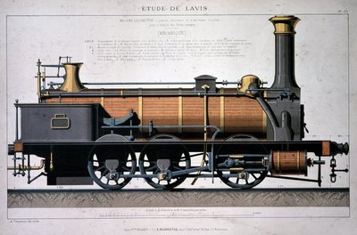 Locomotora de vapor - dibujo en el lavado de Unknown artist