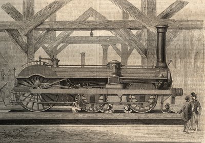 Modelo de locomotora de vapor, sistema Crampton llamado Thomas Russell Crampton (1816-1888). Grabado de 1856 de Unknown artist