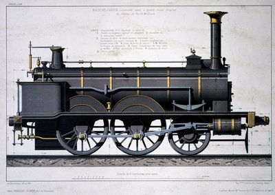 Locomotora de vapor del Ferrocarril de Mulhouse - dibujo en el lavado de Unknown artist