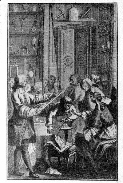 Experimento de Stephen Gray sobre la conductividad eléctrica del cuerpo humano. Grabado del siglo XIX. de Unknown artist