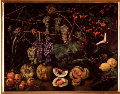 Naturaleza muerta con uvas y calabazas de Unknown artist