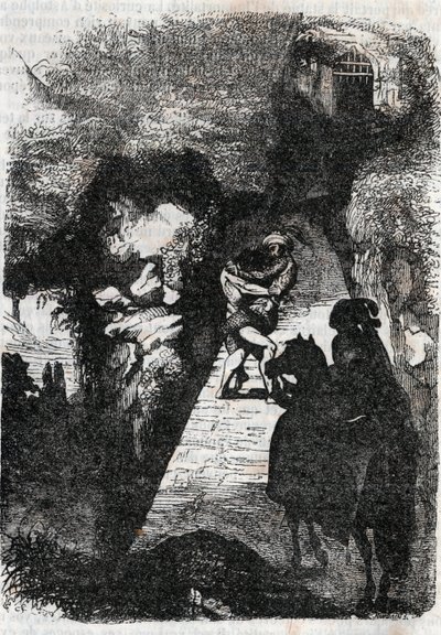 Lucha entre Roland y Rodomonte - grabado de 1851 de 