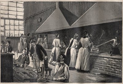 Estudiantes y profesores en el laboratorio práctico del Conservatorio de Artes y Oficios de París de Unknown artist