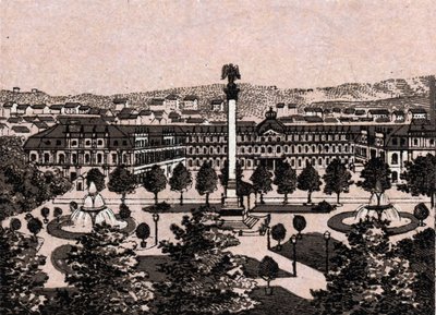 Stuttgart, Alemania: vista del nuevo castillo. en "El mundo ilustrado 168 vistas" Sin fecha (finales del siglo XIX) de Unknown artist