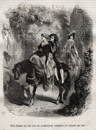 Una mujer que leyera esto me soplaría con gusto, y no estaría equivocada. - Ilustración para las "Confesiones" de Jean-Jacques Rousseau (1712-1778) - grabado de 1849 de Unknown artist
