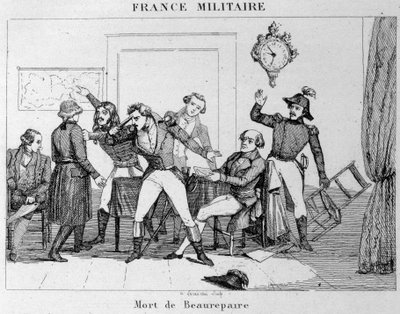 Suicidio de Beaurepaire (1792) tras la decisión de devolver Verdún a los prusianos. Grabado del siglo XIX de Unknown artist