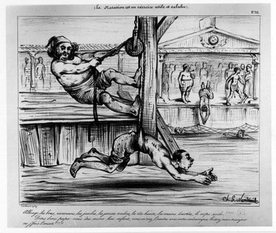 Nadar es un ejercicio útil y saludable: un ejercicio humorístico sobre el aprendizaje de la natación - Museo Carnavalet, sd, alrededor de 1850 de Unknown artist