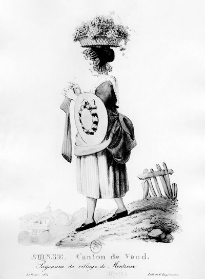 Campesino suizo del pueblo de Montreux en el cantón de Vaud - litografía de Unknown artist
