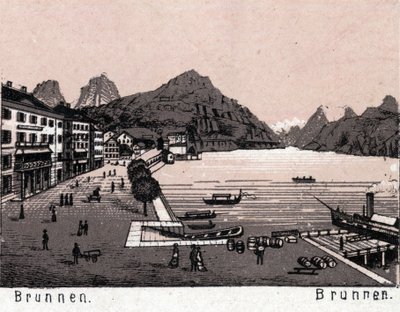 Suiza: vista de la ciudad de Brunnen. en "El mundo ilustra 168 vistas" Sin fecha (finales del siglo XIX) de Unknown artist