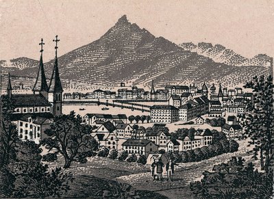 Suiza: vista de la ciudad de Lucerna. en "El mundo ilustra 168 vistas" Sin fecha (finales del siglo XIX) de Unknown artist