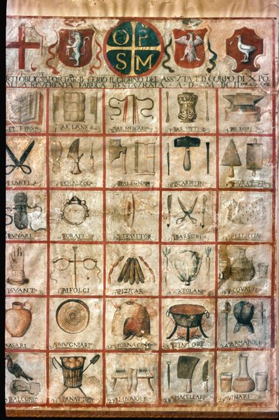 Símbolos de las artes en la ciudad. Mesa de la corporación de Unknown artist