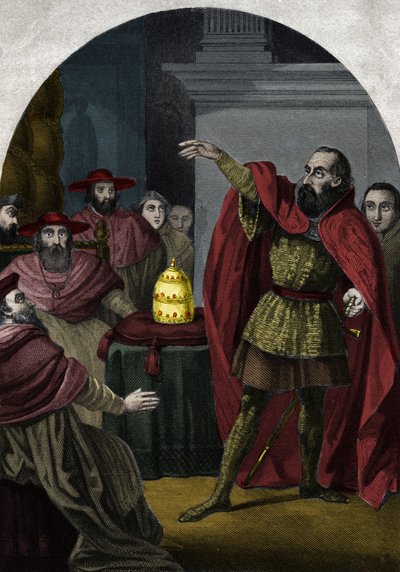 El antipapa Juan XXIII (Antipapa Giovanni 23) (1410-1415) (Baldassarre Cossa) fue proclamado pontífice soberano por el Concilio de Pisa en 1410. Grabado de 1842 en "Historia de los papas" de Maurice Lachatre. Colección privada. de Unknown artist