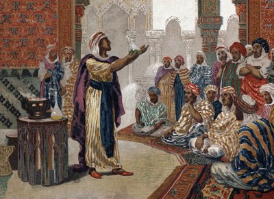 El alquimista árabe Geber (Jâbir ibn Hayyan) (v721-v815), grabado de química. Barcelona 1881 de Unknown artist