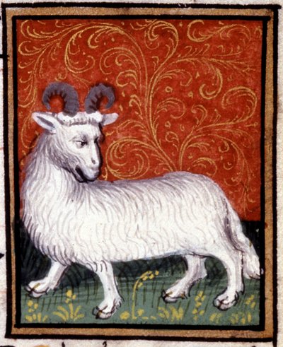 El Aries. Miniatura de un horóscopo. Manuscrito del siglo XV. Bibl. Trivulziana, Milán. de Unknown artist