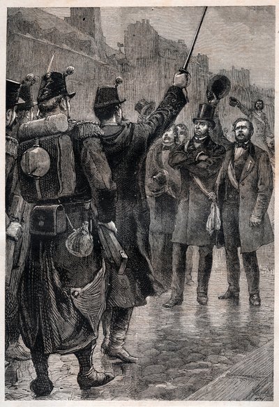 El arresto de Victor Schoelcher (1804-93) en la barricada de Saint Antoine, 4 de diciembre de 1851 - Durante la insurrección provocada por el golpe de estado de Louis Bonaparte (futuro Napoleón III) de Unknown artist