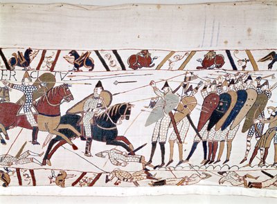 La batalla de Hastings, ganada por Guillermo I el Conquistador (1027-1087) el 14/10/1066 y durante la cual murió el rey Haroldo II de Inglaterra (1022-1066). Tapiz de Bayeux, conocido como Bordado de la Reina Matilde. de Unknown artist