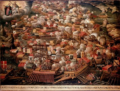La batalla de Lepanto frente a las costas de Grecia enfrentó a fuerzas españolas, venecianas y papales contra los otomanos en 1571. Pintura anónima. Siglo XVI. Venecia, Museo Correr de Unknown artist