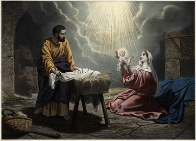 El nacimiento de Cristo. Grabado anónimo de mediados del siglo XIX. de Unknown artist