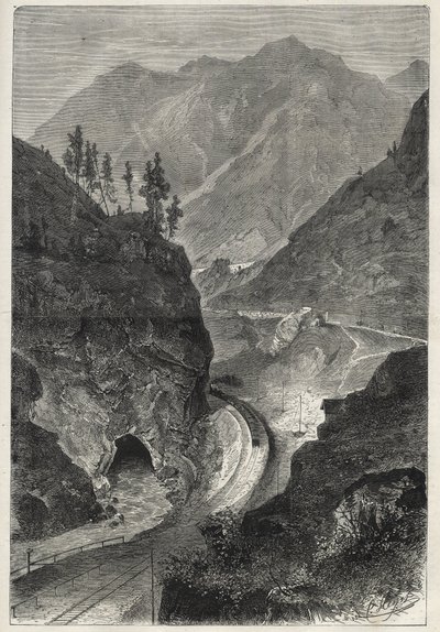 El ferrocarril del Brennero (Brennero) a Tirol (Tirolo - Tirol) - Grabado 1867 de Unknown artist