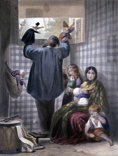 La comedia del gato - Titiritero y su familia. de Unknown artist