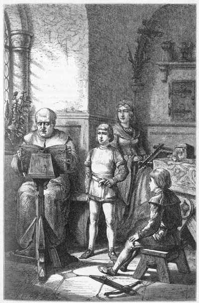 El obispo Constance lee la historia alemana en Conrad, conocido como Conradin de Hohenstaufen (1252-1268) y Federico I de Baden-Baden de Unknown artist