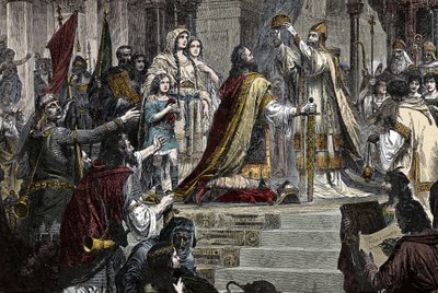 La Coronación de Carlomagno - Coronación de Carlomagno (742-814) en 800 por el Papa León III de Unknown artist