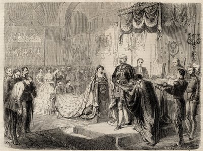La coronación del rey Guillermo I en Koenigsberg en 1861 - La coronación del rey y la reina de Prusia en la Iglesia del Castillo de Koenigsberg - Guillermo I de Prusia - 1861 de Unknown artist